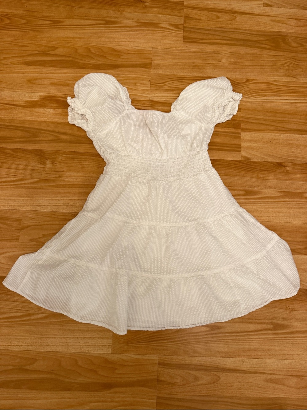 Mi Ami Francescas White Textured Tiered Mini Dress Puff Sleeve Cottagecore S 